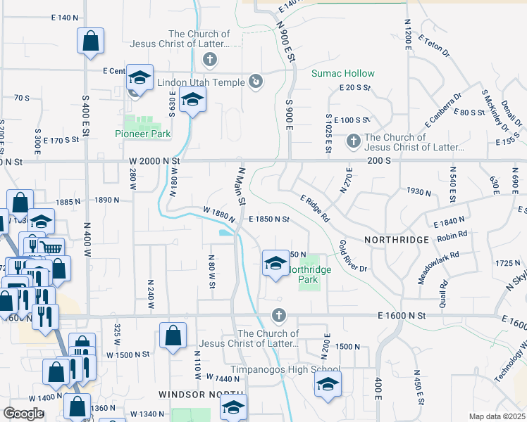 map of restaurants, bars, coffee shops, grocery stores, and more near 1872 40 East in Orem