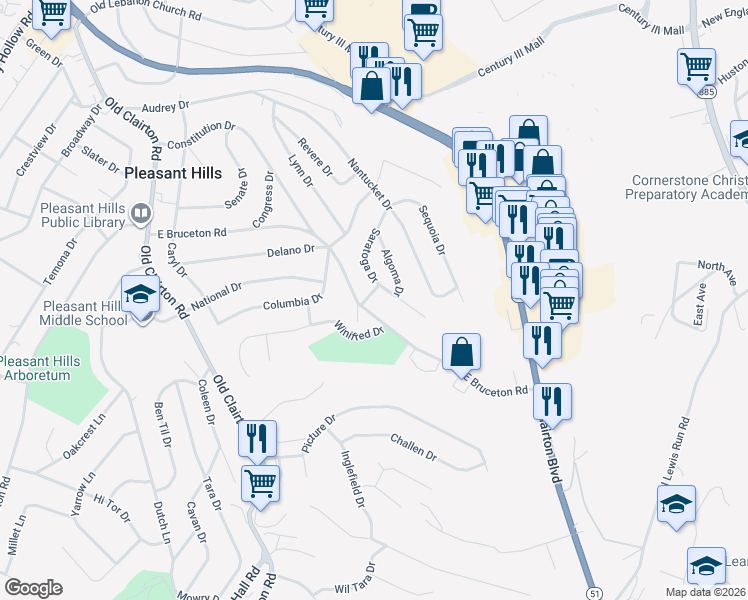 map of restaurants, bars, coffee shops, grocery stores, and more near 407 Saratoga Drive in Pittsburgh
