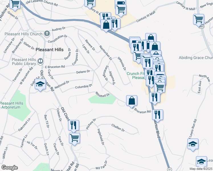 map of restaurants, bars, coffee shops, grocery stores, and more near 407 Saratoga Drive in Pittsburgh