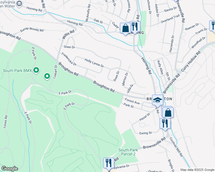 map of restaurants, bars, coffee shops, grocery stores, and more near 1385 Snee Drive in Pittsburgh