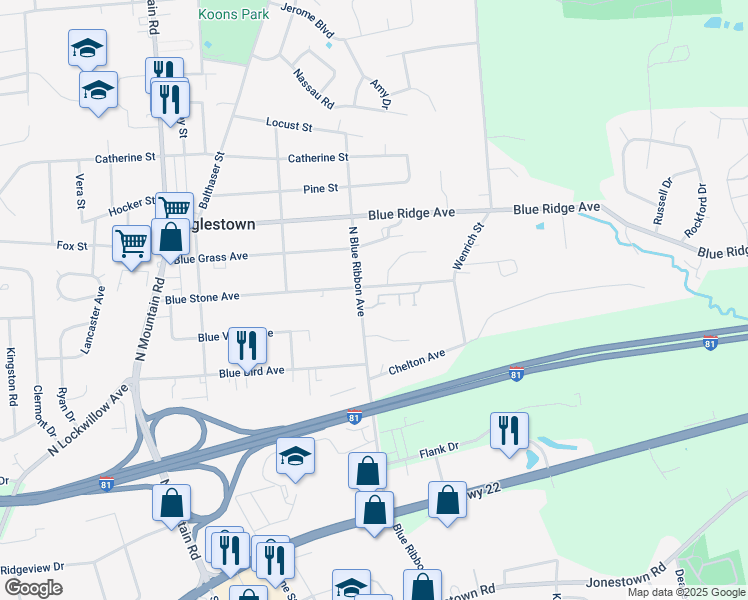 map of restaurants, bars, coffee shops, grocery stores, and more near 6304 Darlington Drive in Harrisburg