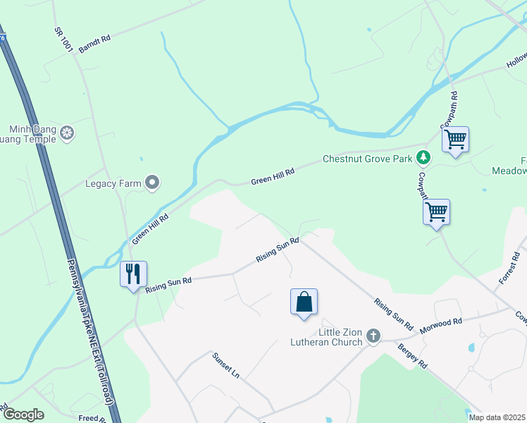 map of restaurants, bars, coffee shops, grocery stores, and more near 230 Green Hill Road in Telford