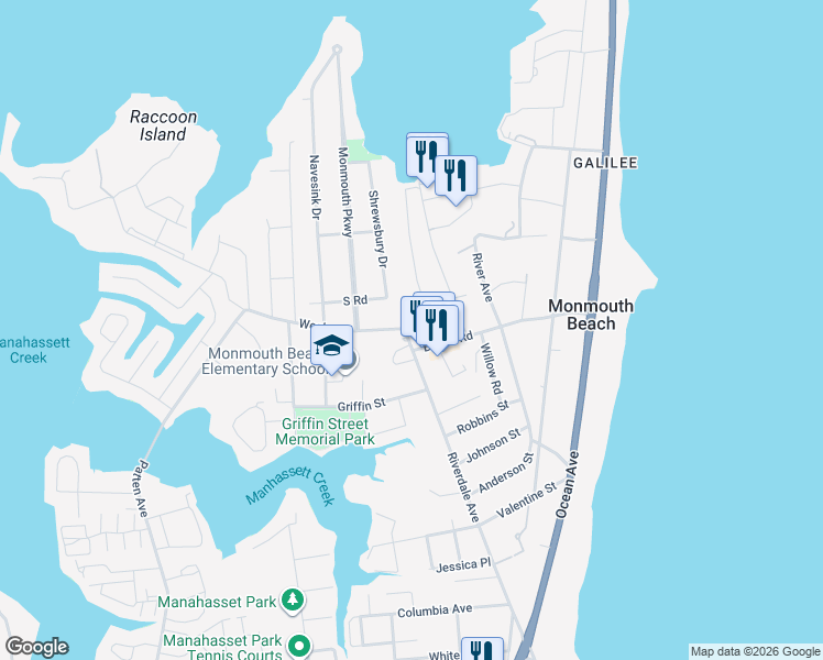 map of restaurants, bars, coffee shops, grocery stores, and more near 6 Borden Street in Monmouth Beach