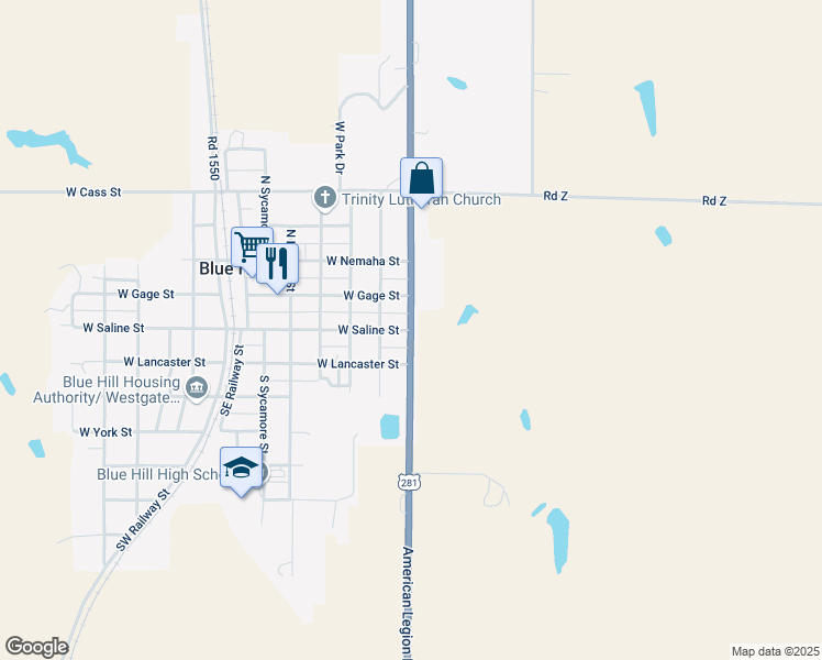 map of restaurants, bars, coffee shops, grocery stores, and more near 199 S Willson St in Blue Hill