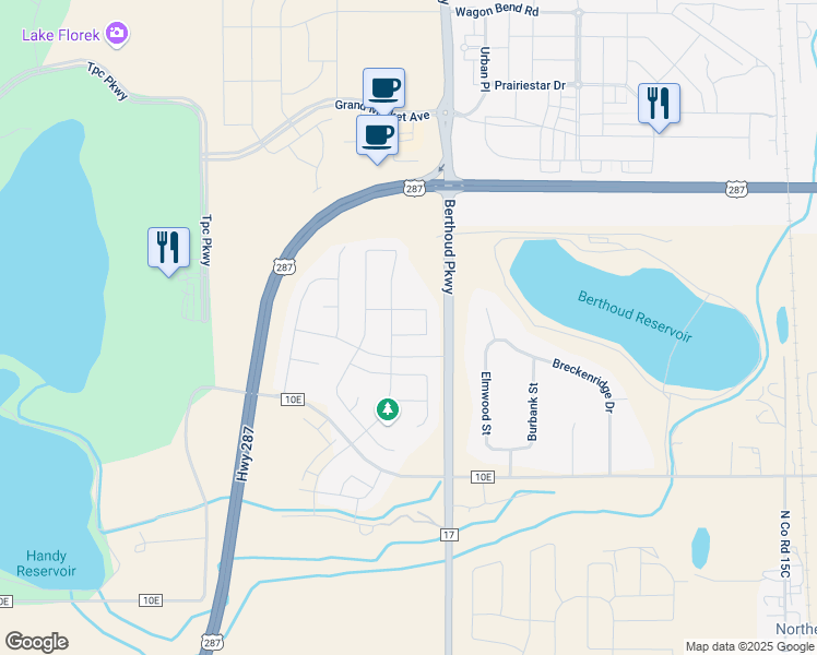 map of restaurants, bars, coffee shops, grocery stores, and more near 1203 Chilcott Street in Berthoud