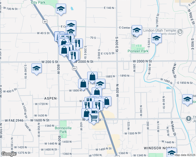 map of restaurants, bars, coffee shops, grocery stores, and more near 1906 North 600 West in Orem