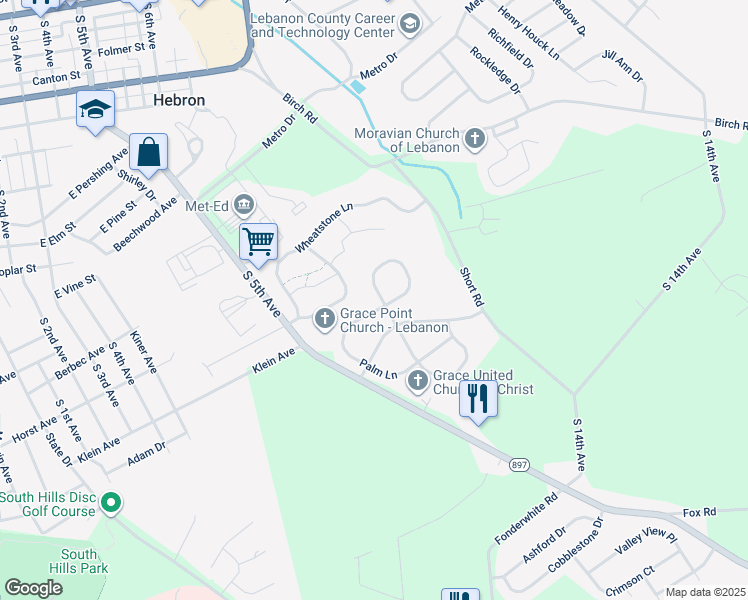 map of restaurants, bars, coffee shops, grocery stores, and more near 395 Acorn Circle in Lebanon