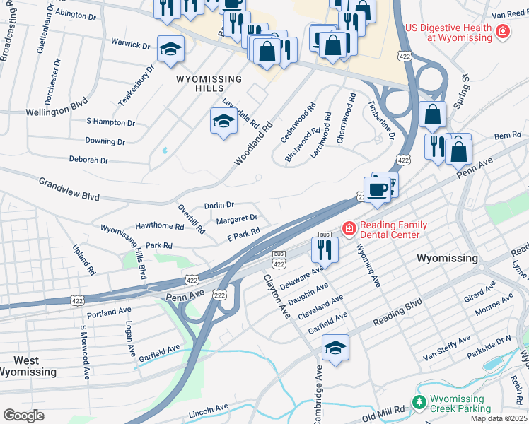 map of restaurants, bars, coffee shops, grocery stores, and more near 8 Chrystine Drive in Reading