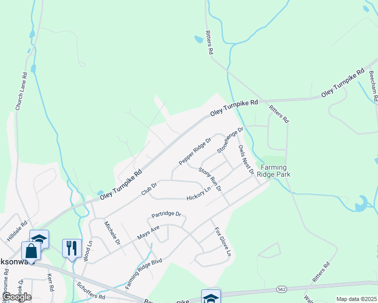 map of restaurants, bars, coffee shops, grocery stores, and more near 1109 Pepper Ridge Drive in Reading