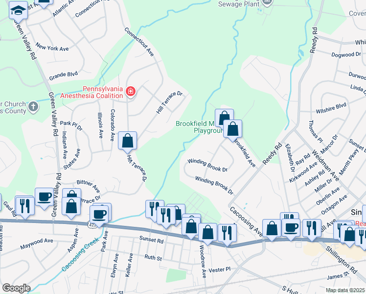 map of restaurants, bars, coffee shops, grocery stores, and more near 10 Brook Hollow Drive in Sinking Spring