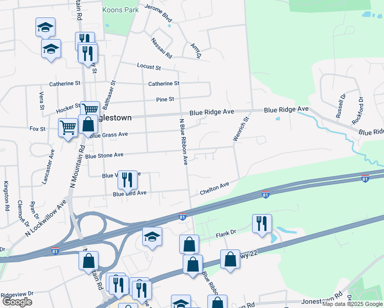 map of restaurants, bars, coffee shops, grocery stores, and more near 6310 Darlington Drive in Harrisburg