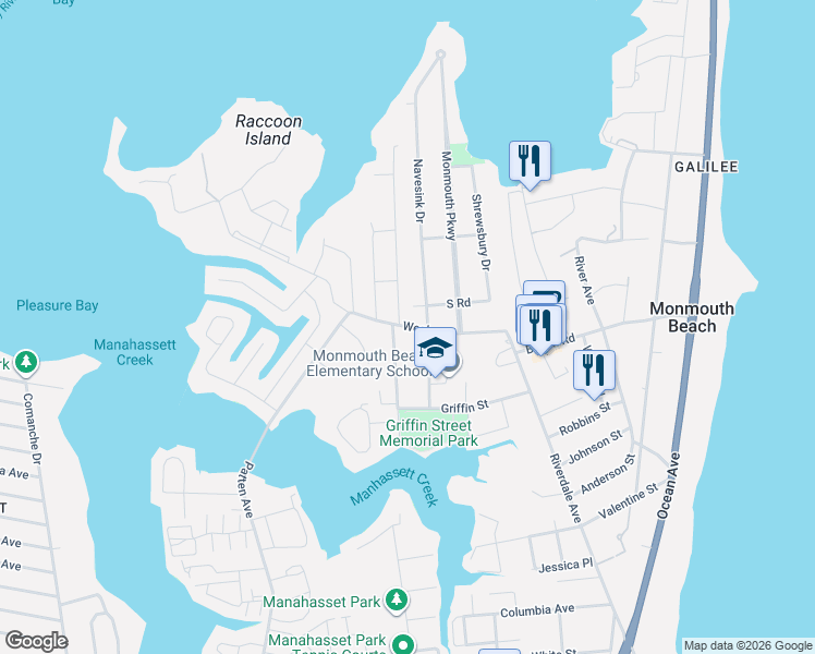 map of restaurants, bars, coffee shops, grocery stores, and more near 25 Wesley Street in Monmouth Beach