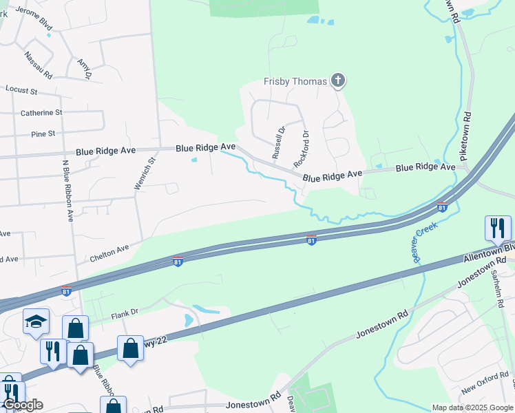 map of restaurants, bars, coffee shops, grocery stores, and more near 6427 Chelton Avenue in Harrisburg
