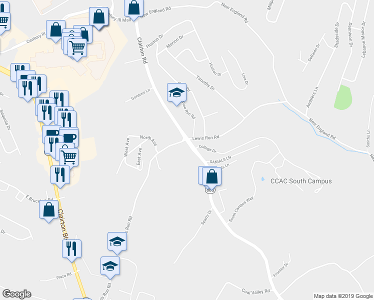 map of restaurants, bars, coffee shops, grocery stores, and more near 1751 Clairton Rd in West Mifflin