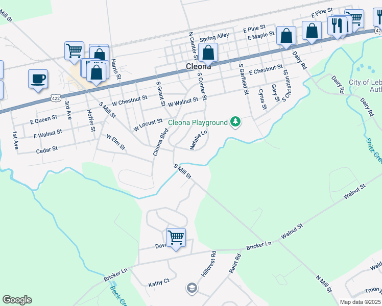 map of restaurants, bars, coffee shops, grocery stores, and more near 248 South Center Street in Cleona