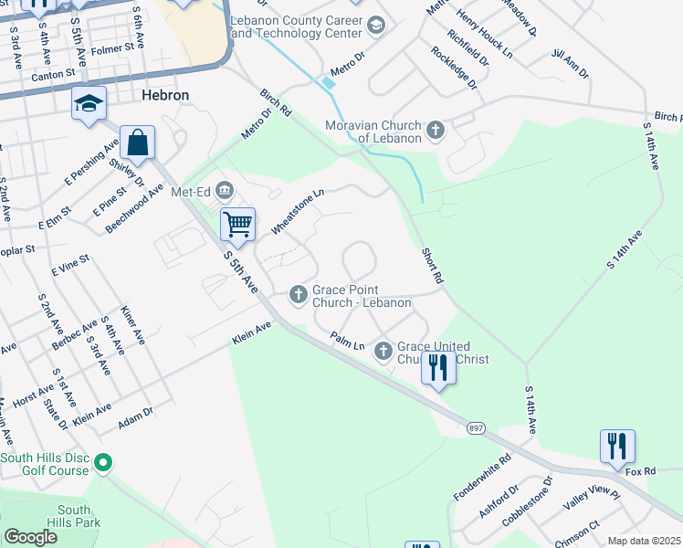 map of restaurants, bars, coffee shops, grocery stores, and more near 391 Acorn Circle in Lebanon