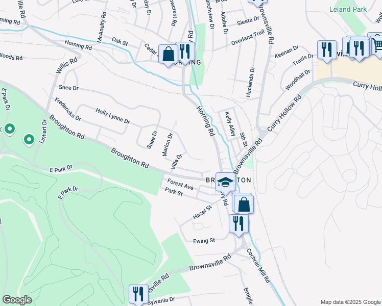 map of restaurants, bars, coffee shops, grocery stores, and more near 1135 Greenwood Drive in Pittsburgh