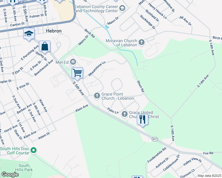 map of restaurants, bars, coffee shops, grocery stores, and more near 391 Acorn Circle in Lebanon