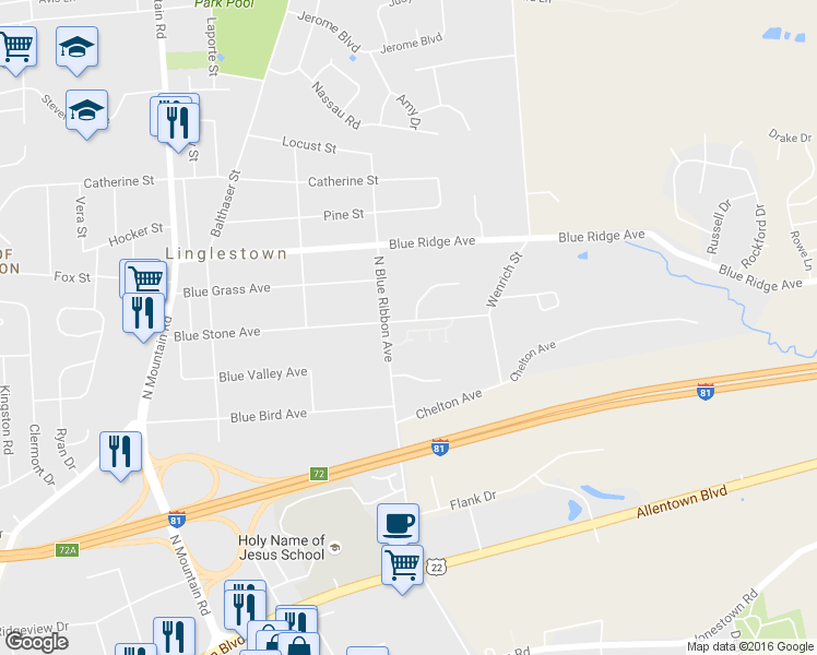 map of restaurants, bars, coffee shops, grocery stores, and more near 6318 Darlington Drive in Harrisburg