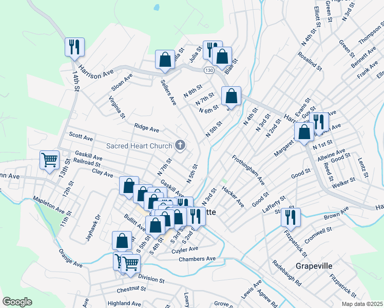map of restaurants, bars, coffee shops, grocery stores, and more near 504 Cowan Avenue in Jeannette