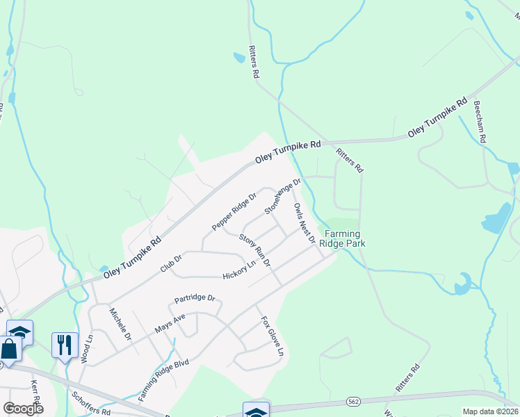 map of restaurants, bars, coffee shops, grocery stores, and more near 1113 Stonehenge Drive in Reading