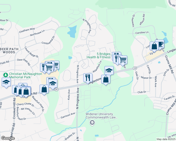 map of restaurants, bars, coffee shops, grocery stores, and more near 4561 North Progress Avenue in Harrisburg