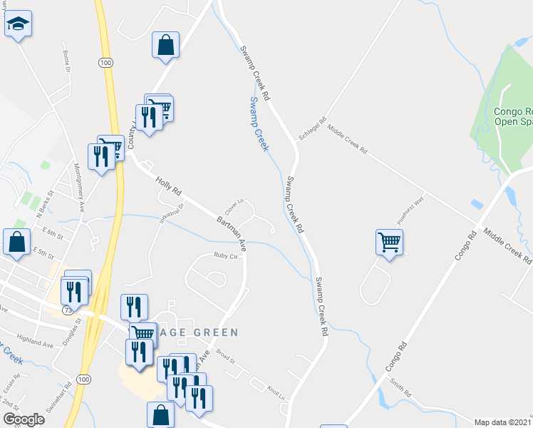 map of restaurants, bars, coffee shops, grocery stores, and more near 709 Emerald Rd in Gilbertsville
