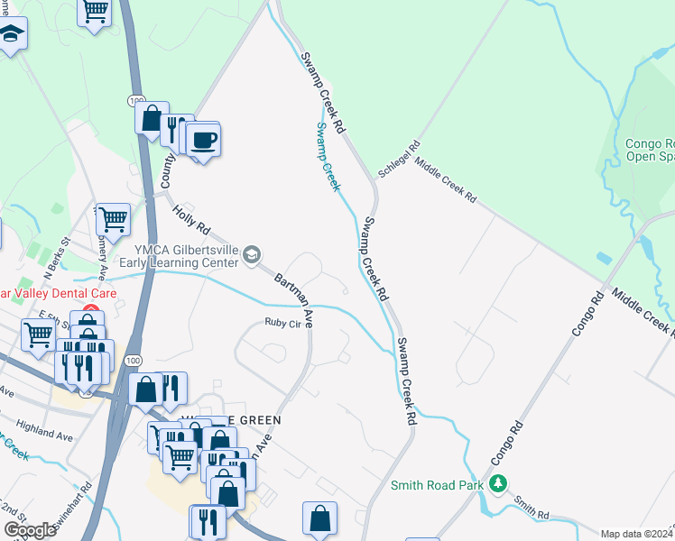 map of restaurants, bars, coffee shops, grocery stores, and more near 709 Emerald Rd in Gilbertsville