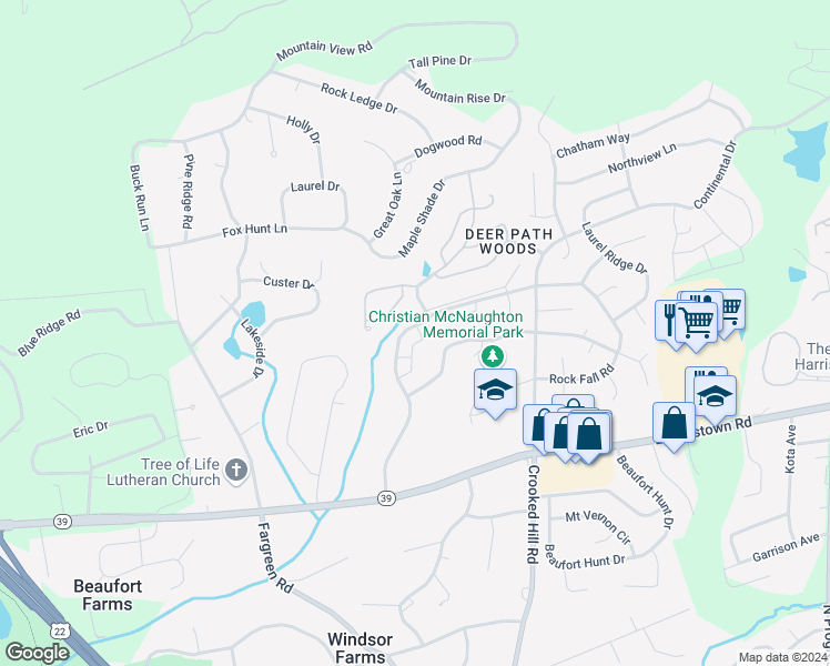 map of restaurants, bars, coffee shops, grocery stores, and more near 4631 Deer Path Road in Harrisburg
