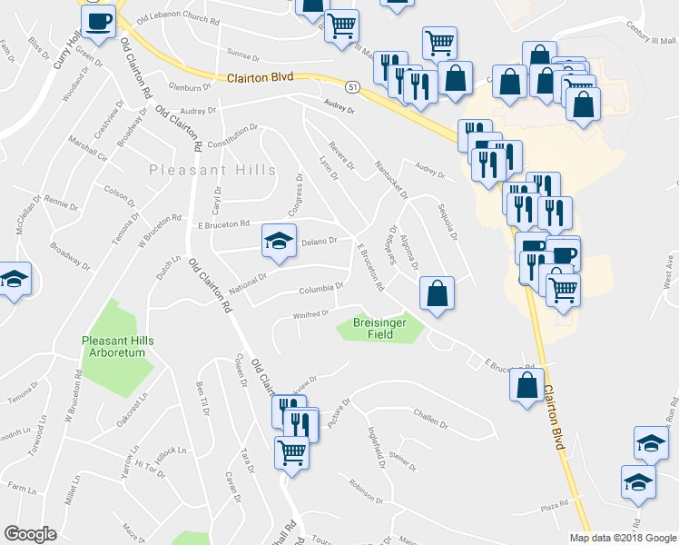 map of restaurants, bars, coffee shops, grocery stores, and more near 248 National Drive in Pittsburgh