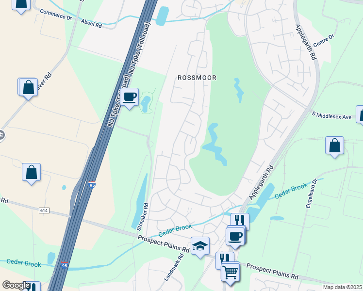 map of restaurants, bars, coffee shops, grocery stores, and more near 589A Troy Way in Monroe Township