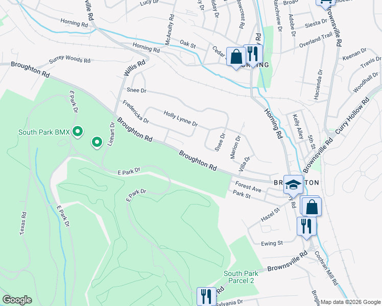 map of restaurants, bars, coffee shops, grocery stores, and more near 979 Broughton Road in Pittsburgh