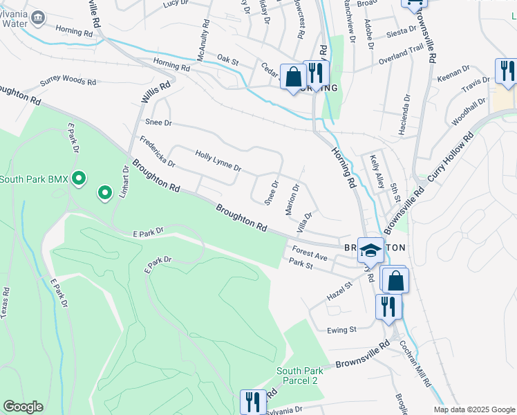 map of restaurants, bars, coffee shops, grocery stores, and more near 1385 Snee Drive in Pittsburgh