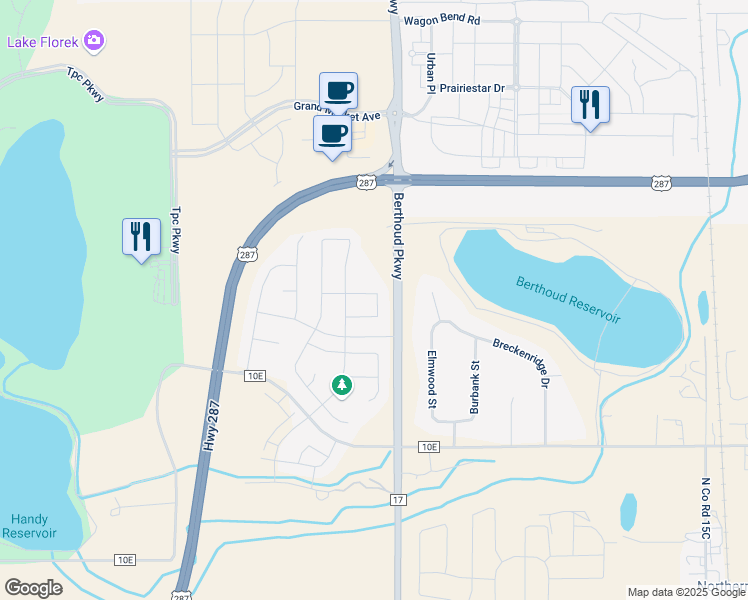 map of restaurants, bars, coffee shops, grocery stores, and more near 1203 Chilcott Street in Berthoud