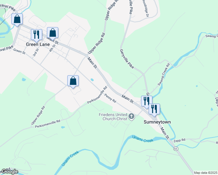 map of restaurants, bars, coffee shops, grocery stores, and more near 3095 Sumneytown Pike in Green Lane