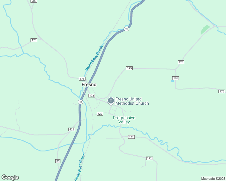 map of restaurants, bars, coffee shops, grocery stores, and more near 54269 Township Road 175 in Fresno