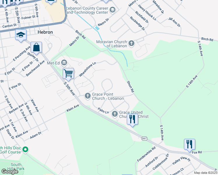 map of restaurants, bars, coffee shops, grocery stores, and more near 222 Acorn Circle in Lebanon