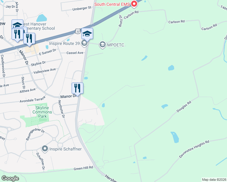 map of restaurants, bars, coffee shops, grocery stores, and more near 7960 Rider Lane in Hummelstown