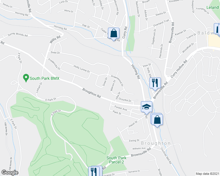 map of restaurants, bars, coffee shops, grocery stores, and more near 1413 Marion Drive in Pittsburgh