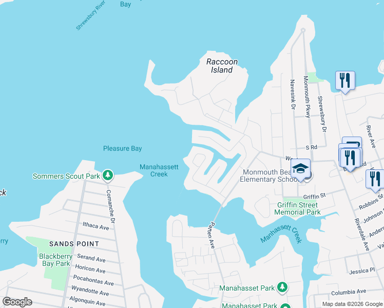 map of restaurants, bars, coffee shops, grocery stores, and more near 33 Lori Road in Monmouth Beach