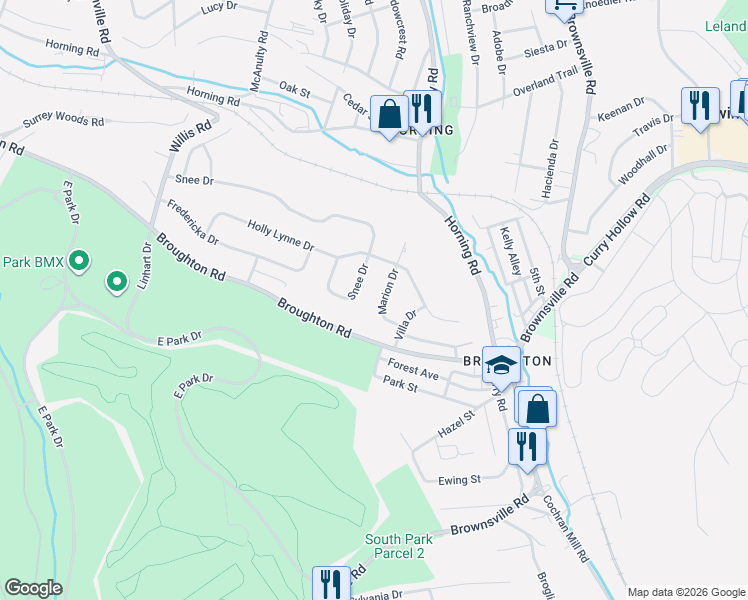 map of restaurants, bars, coffee shops, grocery stores, and more near 1413 Marion Drive in Pittsburgh