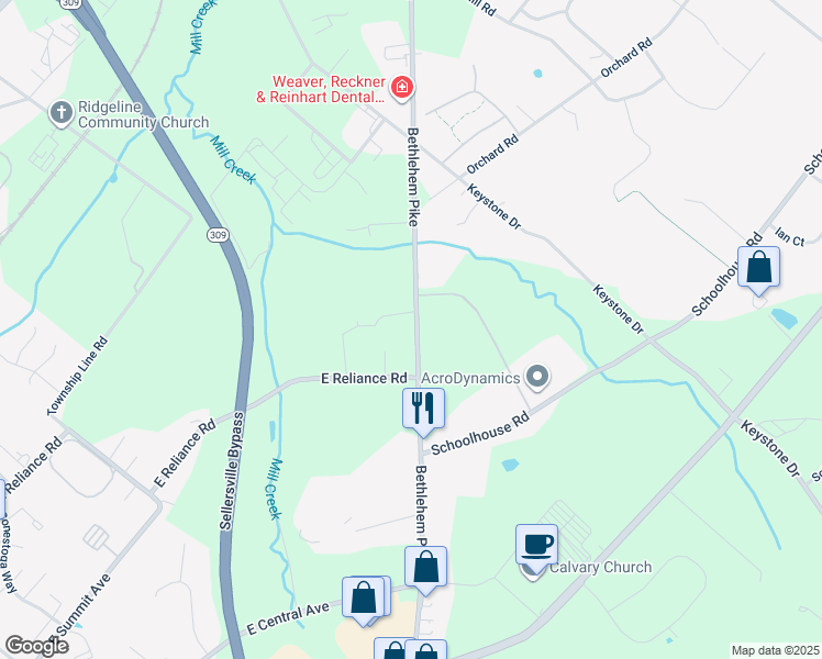 map of restaurants, bars, coffee shops, grocery stores, and more near 4416 Bethlehem Pike in Telford