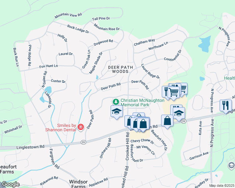 map of restaurants, bars, coffee shops, grocery stores, and more near 113 Fawn Court in Harrisburg
