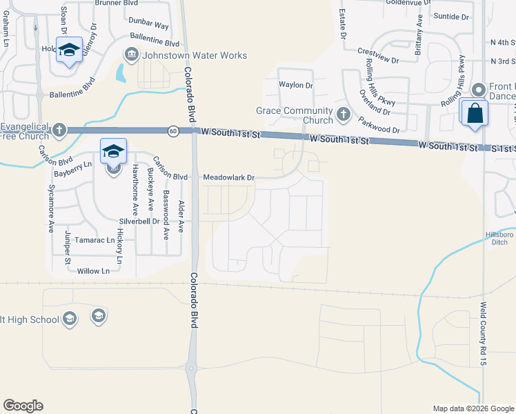 map of restaurants, bars, coffee shops, grocery stores, and more near 6086 West South 1st Street in Johnstown