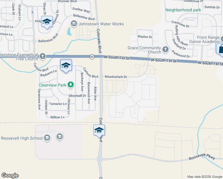map of restaurants, bars, coffee shops, grocery stores, and more near 233 Shoveler Way in Johnstown