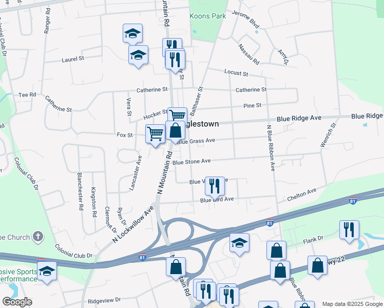 map of restaurants, bars, coffee shops, grocery stores, and more near 605 Blue Eagle Avenue in Harrisburg