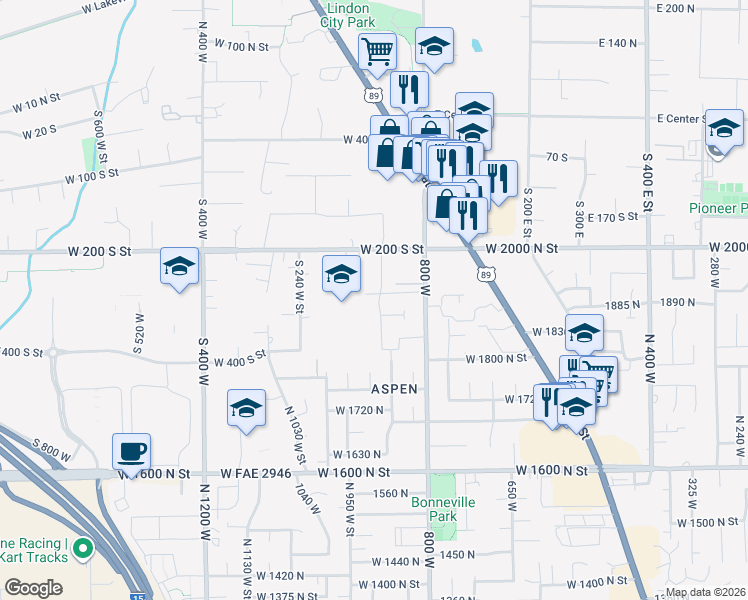 map of restaurants, bars, coffee shops, grocery stores, and more near 1917 860 West in Orem