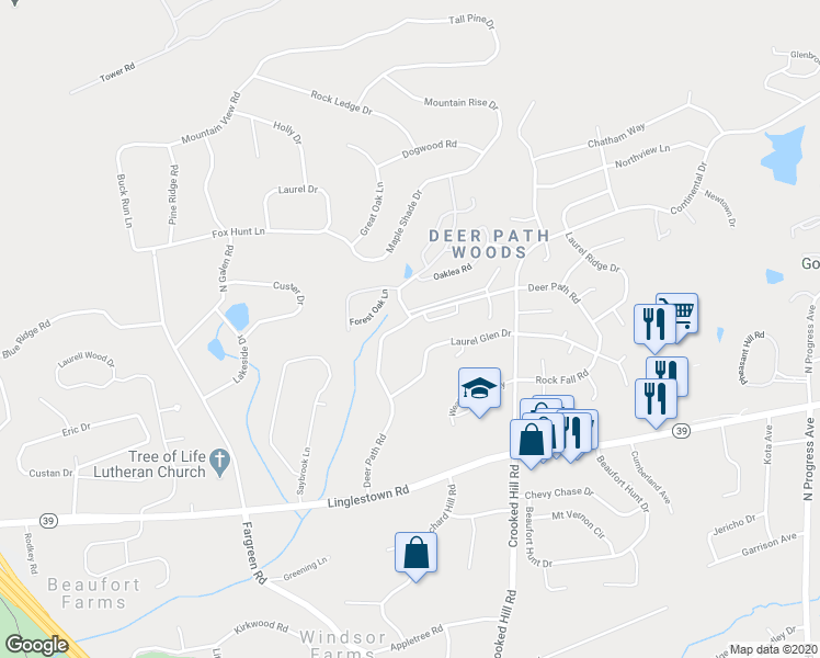 map of restaurants, bars, coffee shops, grocery stores, and more near 4647 Deer Path Road in Harrisburg