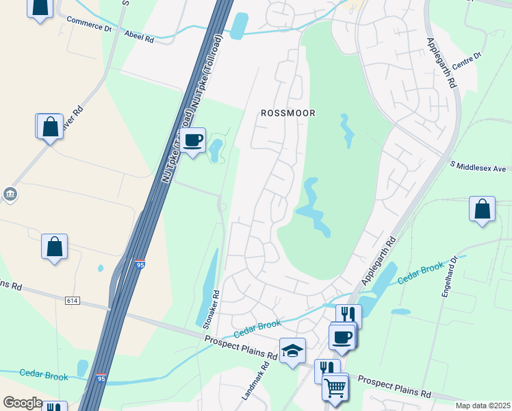 map of restaurants, bars, coffee shops, grocery stores, and more near 589A Troy Way in Monroe Township