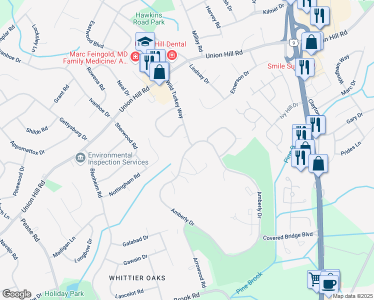 map of restaurants, bars, coffee shops, grocery stores, and more near 59 Amberly Drive in Englishtown